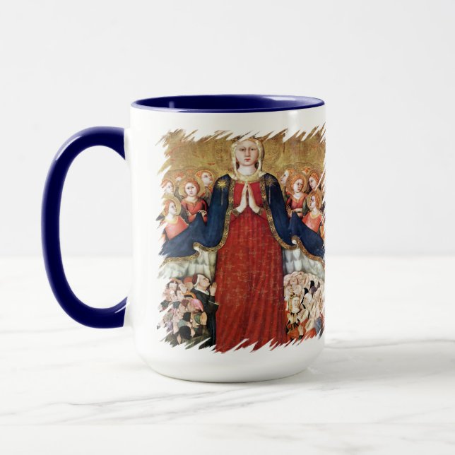 Virgin Mary Mercy Under Her Mantle Catholic Memi Mug (Left)