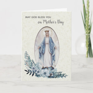 VIRGIN MARY   MOTHERS DAY  BLUE FLOWERS LACE CARD