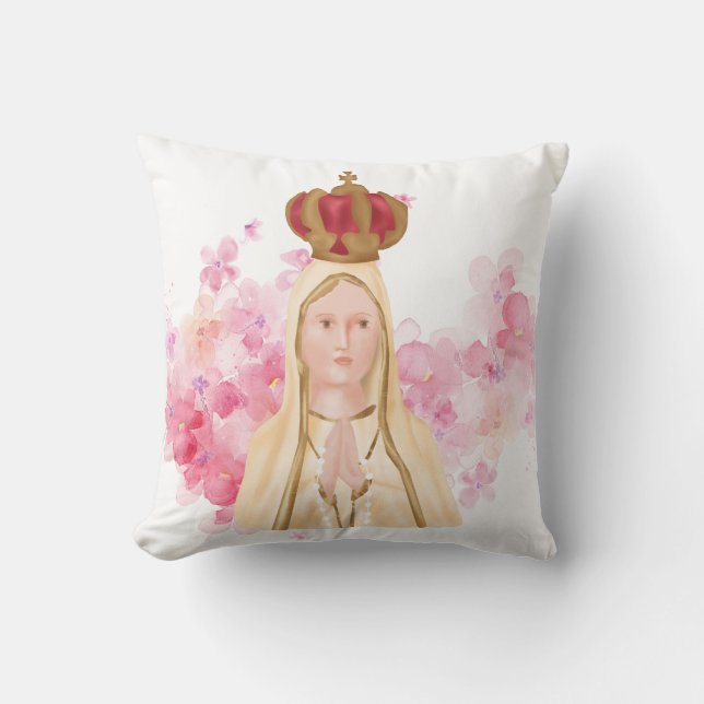 Virgin Mary - Our Lady of Fatima - Christian Throw Pillow (Front)