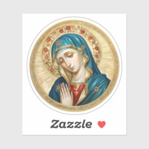 Virgin Mary Praying with a Circle of Red Flowers