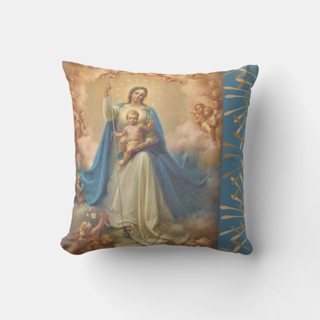 Virgin Mary Queen of the Angels Outdoor Pillow (Front)