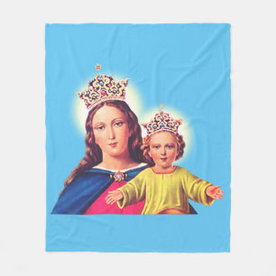 Virgin Mary queen with Jesus Fleece Blanket