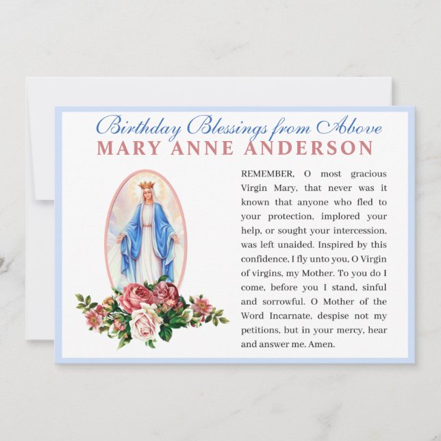 Virgin Mary Religious Catholic Memorare Prayer Card (Front)