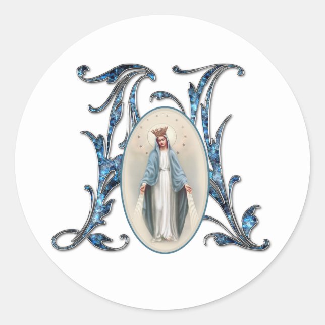 Virgin Mary Religious Elegant Floral Grace Classic Classic Round Sticker (Front)