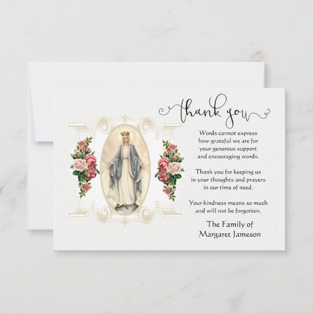Virgin Mary Religious Thank You Condolence Card (Front)