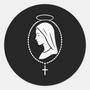Virgin Mary Rosary - Catholic Christian Prayer Art Classic Round Sticker