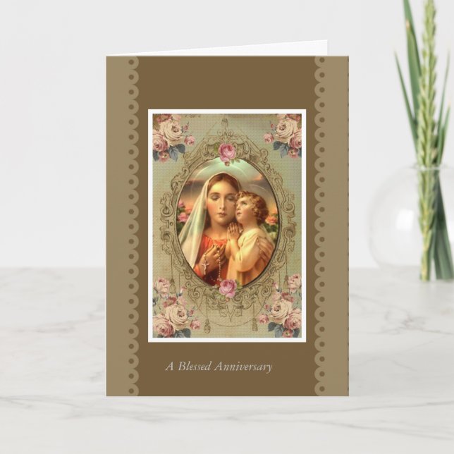 VIRGIN MARY ROSARY CHILD JESUS ROSES CARD (Front)