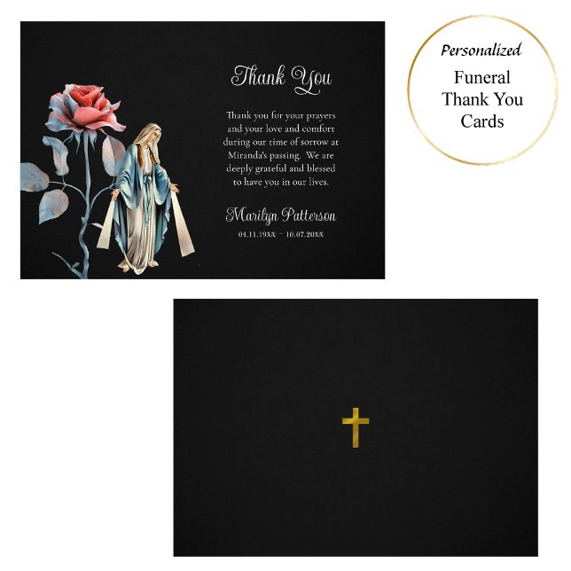 Virgin Mary Single Rose Roman Catholic Funeral     Thank You Card (Creator Uploaded)