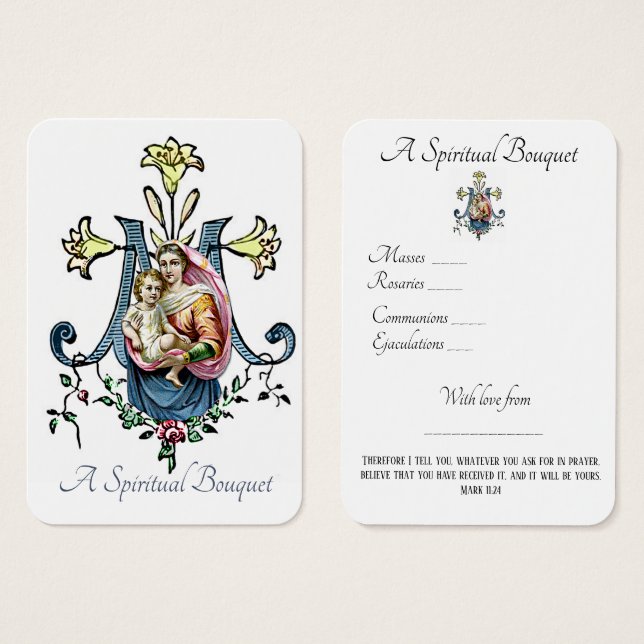 Virgin Mary Spiritual Bouquet Prayer Holy Card (Front & Back)