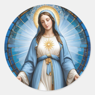 Virgin Mary Stained Glass Classic Round Sticker