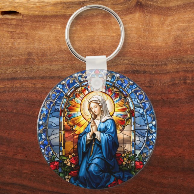 Virgin Mary Stained Glass Keychain (Back)