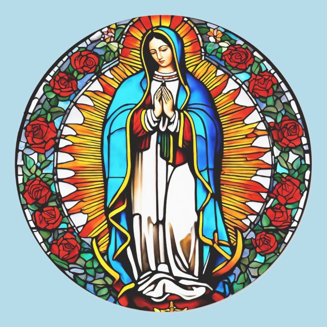 Virgin Mary Stained Glass Window Catholic Saint Classic Round Sticker (Creator Uploaded)