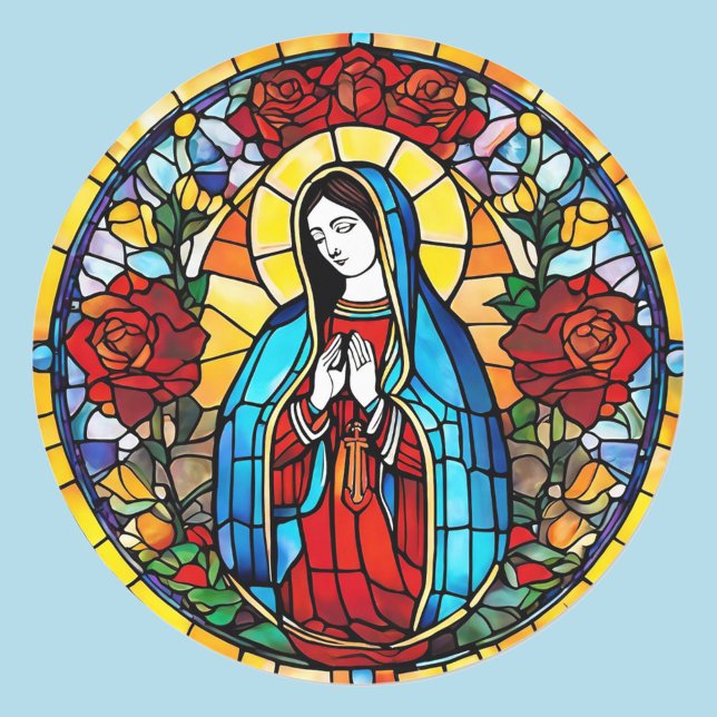 Virgin Mary Stained Glass Window Catholic Saint Classic Round Sticker (Creator Uploaded)