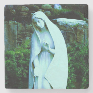 Virgin Mary Statue Blue Stone Coaster