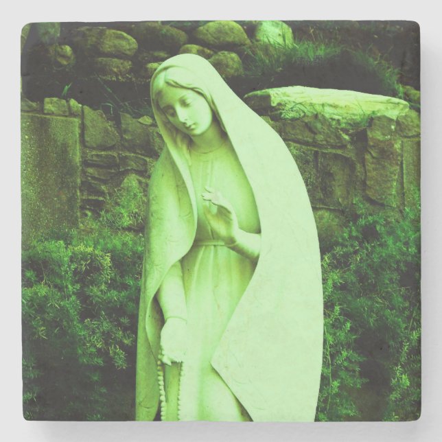 Virgin Mary Statue Pink Stone Coaster (Front)