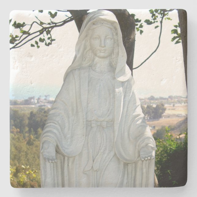 Virgin Mary Statue Stone Coaster (Front)