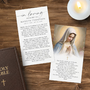 Virgin Mary The Lord's Prayer Memorial Prayer Card