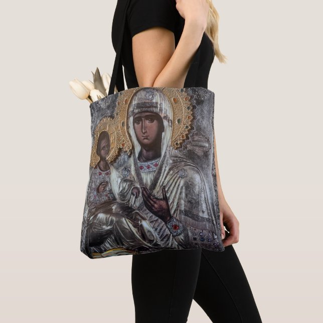 Virgin Mary Three-Handed Icon Religious Tote Bag (Close Up)