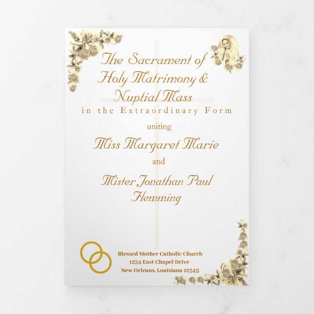 Virgin Mary Traditional Latin Mass Wedding Program Tri-Fold Programme (Cover)