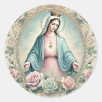Virgin Mary Vintage Pink Roses Catholic