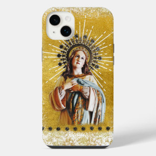 Virgin Mary White & Gold Starry Crown iPhone 14 Plus Case