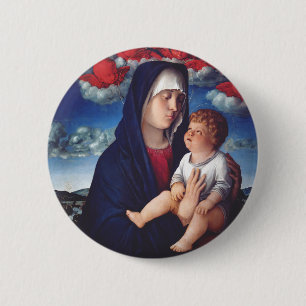 Virgin Mary with Baby Jesus and red cherubs 2 Inch Round Button