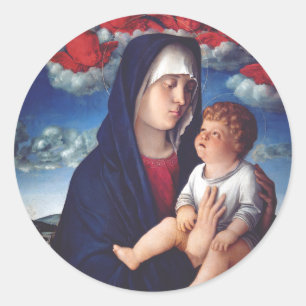 Virgin Mary with Baby Jesus and red cherubs Classic Round Sticker