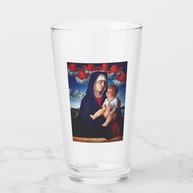 Virgin Mary with Baby Jesus and red cherubs Glass (Front)