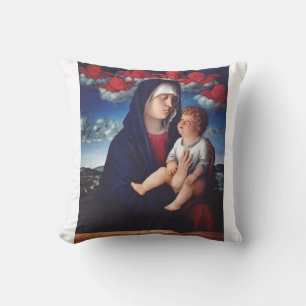 Virgin Mary with Baby Jesus and red cherubs Throw Pillow