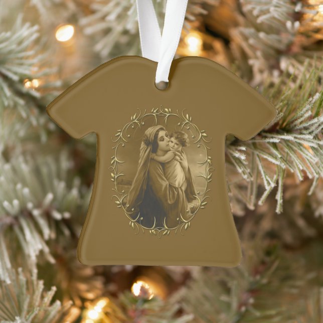 Virgin Mary with Child Jesus, Gold Border Design Ornament (Tree)
