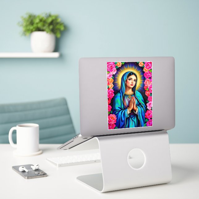 Virgin Mary with Prayer Hands Multi Size Window (Laptop On Desk)