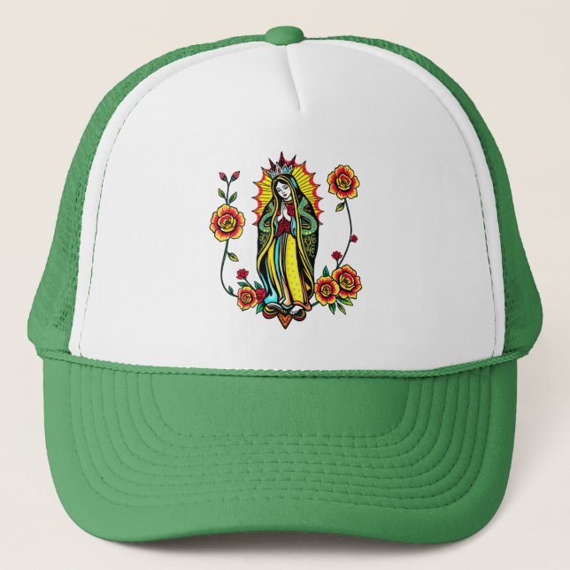 Virgin Mary with Roses Trucker Hat (Front)
