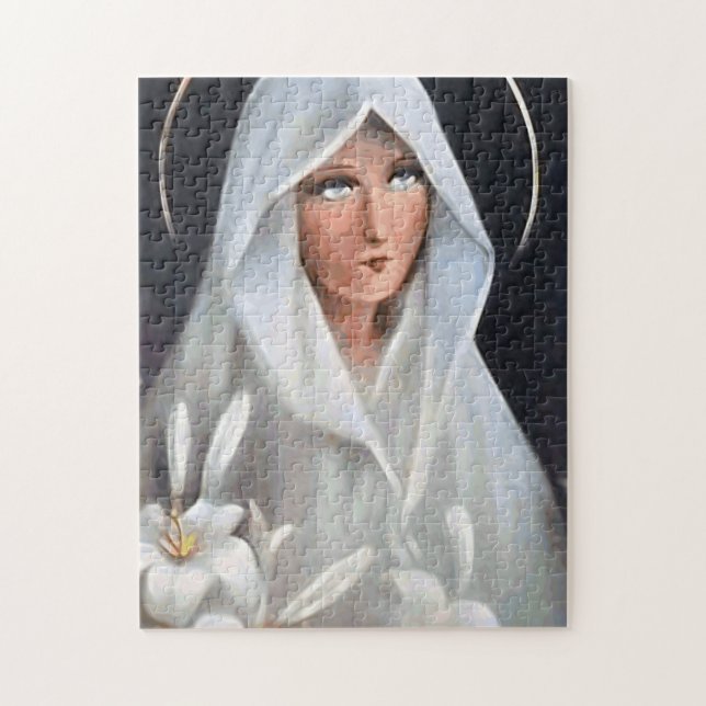 Virgin Mary with White Mantle and Lilies Jigsaw Puzzle (Vertical)