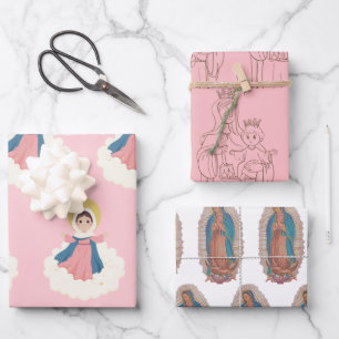 Virgin Mary, Wrapping Paper Flat Sheet Set of 3
