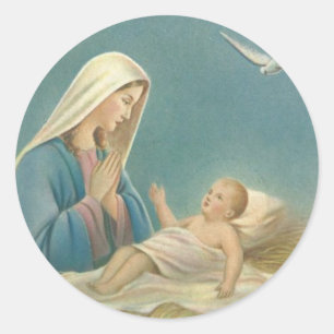 Virgin Mother Mary and Baby Jesus Classic Round Sticker