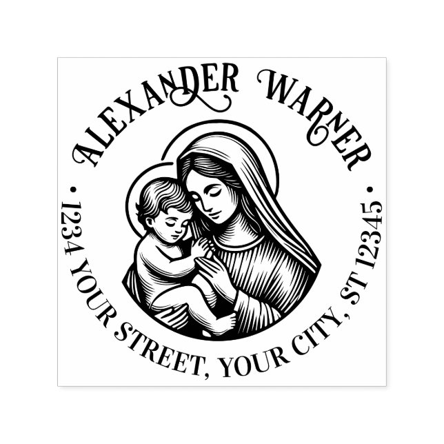Virgin Mother Mary Baby Jesus #3 Name Ret Address Self-inking Stamp (Design)