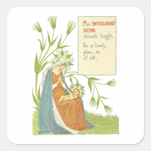 Virgin Mother Mary Baby Jesus Garden flowers Art Square Sticker