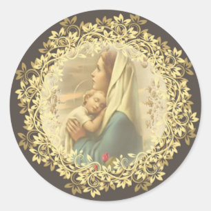 Virgin Mother Mary Baby Jesus Roses Classic Round Sticker