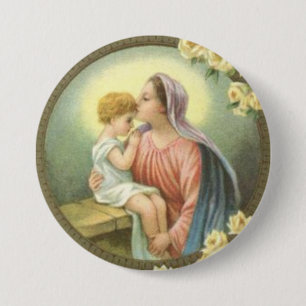 Virgin Mother Mary kissing the Baby Jesus Roses 3 Inch Round Button