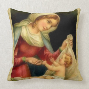 Virgin Mother Mary with Baby Jesus Throw Pillow