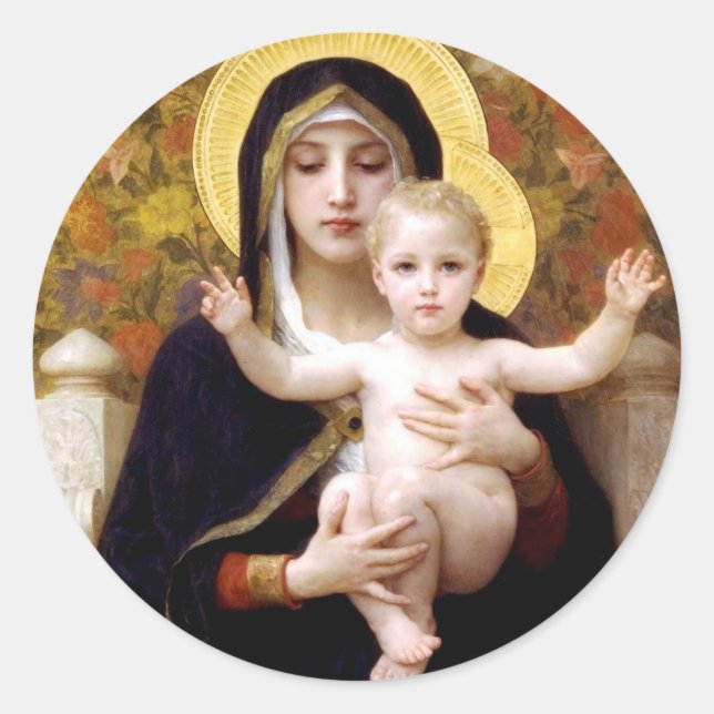 Virgin of the Lilies, William-Adolphe Bouguereau Classic Round Sticker (Front)