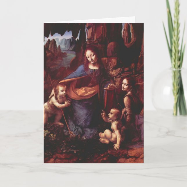 Virgin of the Rocks by Leonardo da Vinci Christmas Holiday Card (Front)