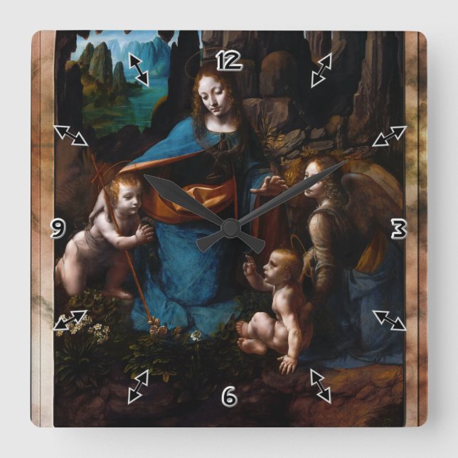 Virgin Of The Rocks by Leonardo da Vinci Square Wall Clock (Front)