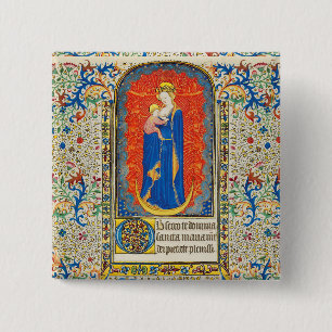 VIRGIN WITH CHILD AND ANGELS Antique Floral Swirls 2 Inch Square Button