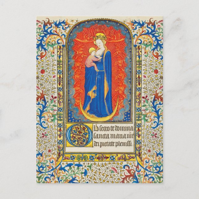 VIRGIN WITH CHILD AND ANGELS Antique Floral Swirls Postcard (Front)