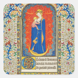 VIRGIN WITH CHILD AND ANGELS Antique Floral Swirls Square Sticker