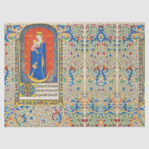 VIRGIN WITH CHILD AND ANGELS Antique Floral Swirls Tissue Paper