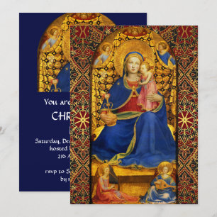 VIRGIN WITH CHILD AND ANGELS Blue Christmas Party  Invitation