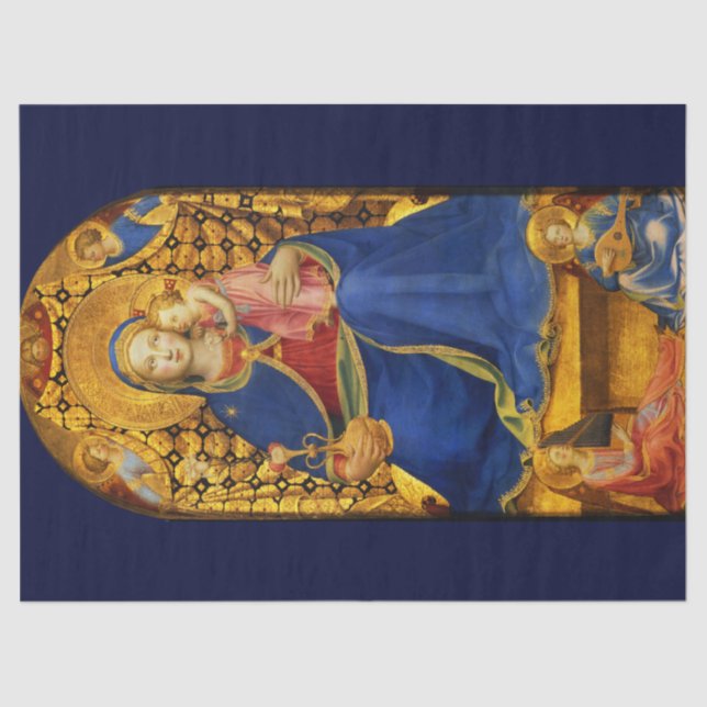 VIRGIN WITH CHILD AND ANGELS by Fra Angelico ,Blue Tissue Paper (Front)