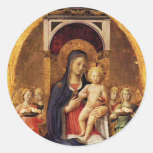 VIRGIN WITH CHILD AND ANGELS CLASSIC ROUND STICKER